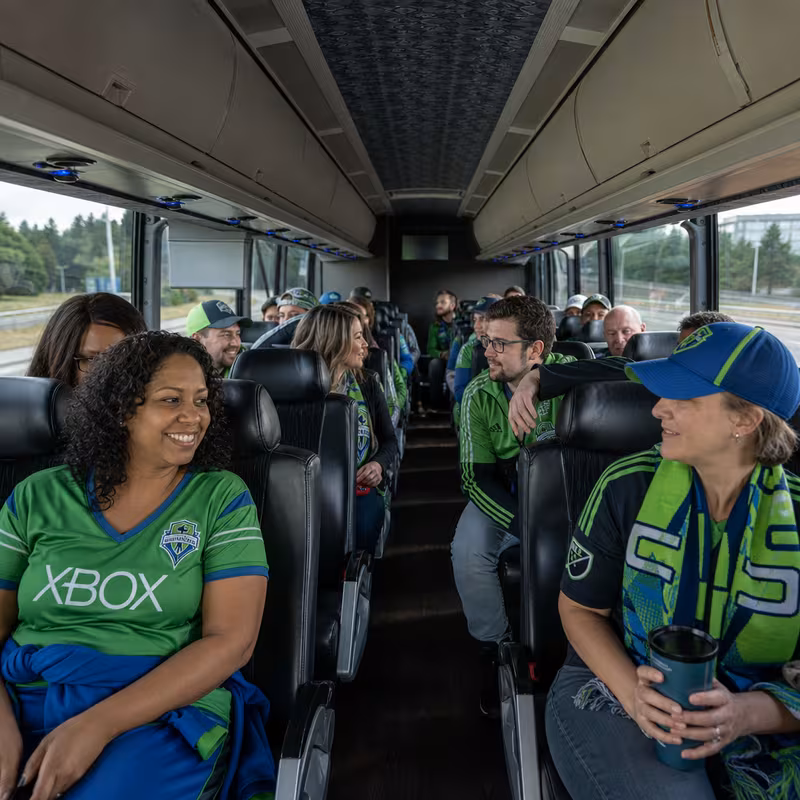 Passenger seating aboard a Bellevue party bus rental