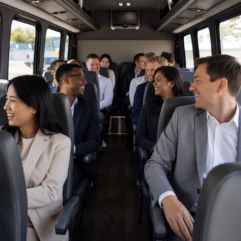 Black Mercedes Sprinter van staged for an Bellevue Corporate Transportation group